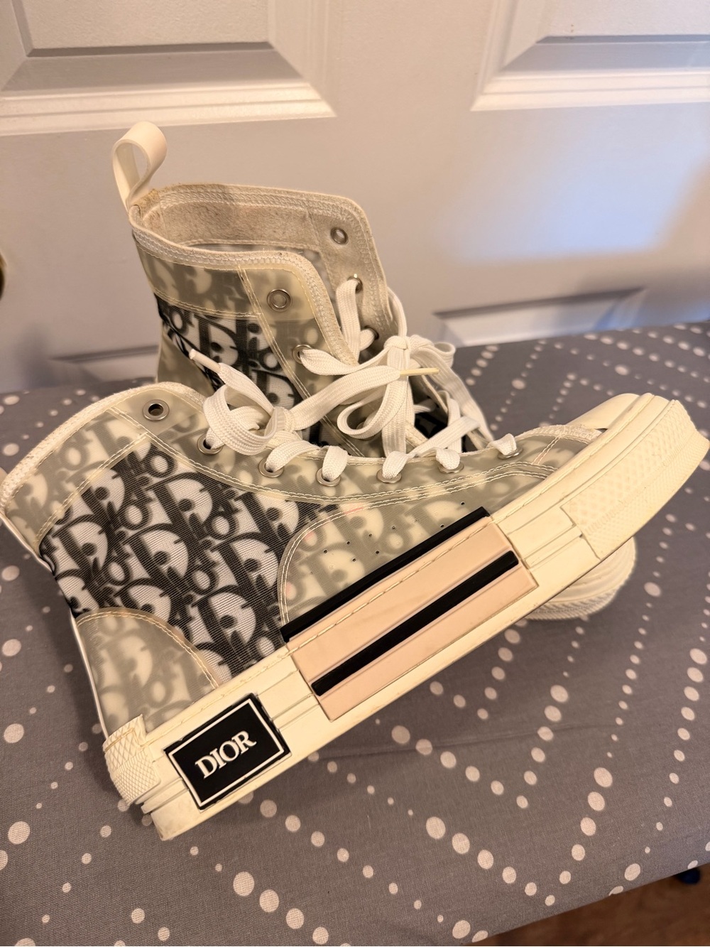 Dior Kids High-Top Sneakers in White and Black Monogram
